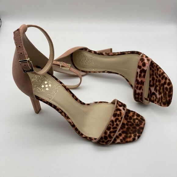 Vince Camuto Lauralie Real Cow Hair Fur Sandals Leopard Print SZ 37,5/7 Like New - Picture 3 of 12